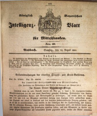 Königlich Bayerisches Intelligenzblatt für Mittelfranken (Ansbacher Intelligenz-Zeitung) Samstag 28. August 1841