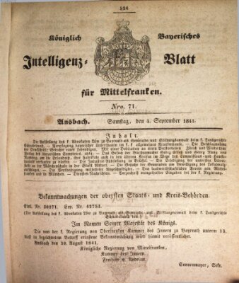 Königlich Bayerisches Intelligenzblatt für Mittelfranken (Ansbacher Intelligenz-Zeitung) Samstag 4. September 1841