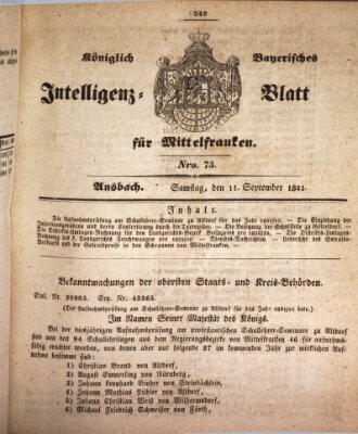 Königlich Bayerisches Intelligenzblatt für Mittelfranken (Ansbacher Intelligenz-Zeitung) Samstag 11. September 1841