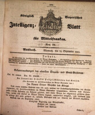 Königlich Bayerisches Intelligenzblatt für Mittelfranken (Ansbacher Intelligenz-Zeitung) Mittwoch 29. September 1841