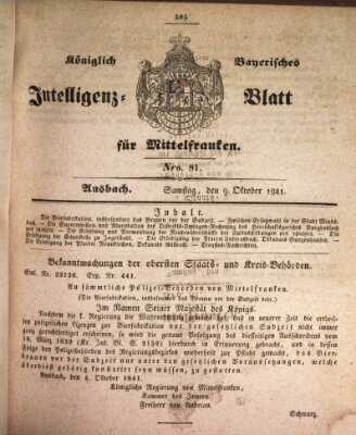 Königlich Bayerisches Intelligenzblatt für Mittelfranken (Ansbacher Intelligenz-Zeitung) Samstag 9. Oktober 1841