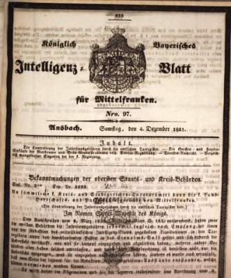 Königlich Bayerisches Intelligenzblatt für Mittelfranken (Ansbacher Intelligenz-Zeitung) Samstag 4. Dezember 1841
