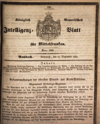 Königlich Bayerisches Intelligenzblatt für Mittelfranken (Ansbacher Intelligenz-Zeitung) Mittwoch 29. Dezember 1841