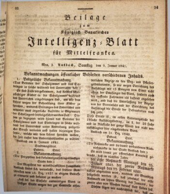 Königlich Bayerisches Intelligenzblatt für Mittelfranken (Ansbacher Intelligenz-Zeitung) Samstag 9. Januar 1841