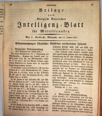 Königlich Bayerisches Intelligenzblatt für Mittelfranken (Ansbacher Intelligenz-Zeitung) Mittwoch 13. Januar 1841