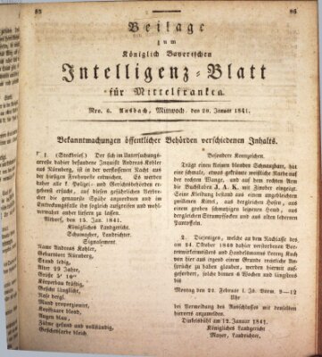 Königlich Bayerisches Intelligenzblatt für Mittelfranken (Ansbacher Intelligenz-Zeitung) Mittwoch 20. Januar 1841