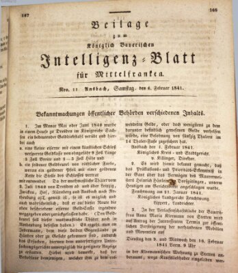 Königlich Bayerisches Intelligenzblatt für Mittelfranken (Ansbacher Intelligenz-Zeitung) Samstag 6. Februar 1841