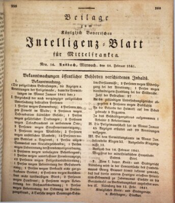 Königlich Bayerisches Intelligenzblatt für Mittelfranken (Ansbacher Intelligenz-Zeitung) Mittwoch 24. Februar 1841