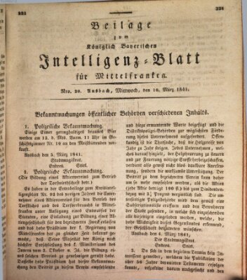 Königlich Bayerisches Intelligenzblatt für Mittelfranken (Ansbacher Intelligenz-Zeitung) Mittwoch 10. März 1841