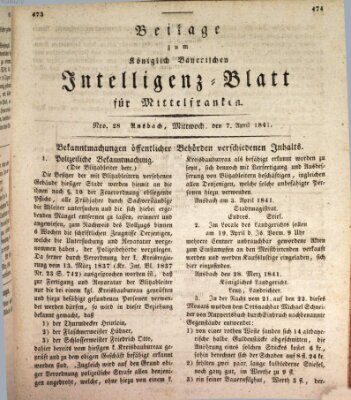 Königlich Bayerisches Intelligenzblatt für Mittelfranken (Ansbacher Intelligenz-Zeitung) Wednesday 7. April 1841