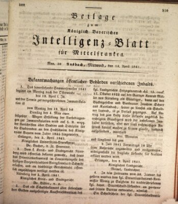 Königlich Bayerisches Intelligenzblatt für Mittelfranken (Ansbacher Intelligenz-Zeitung) Mittwoch 14. April 1841