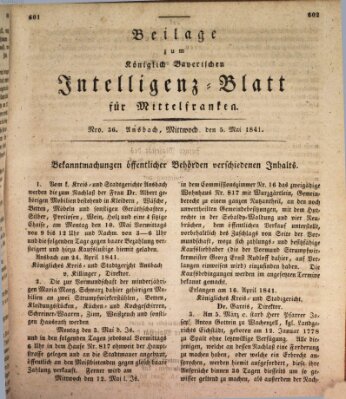 Königlich Bayerisches Intelligenzblatt für Mittelfranken (Ansbacher Intelligenz-Zeitung) Mittwoch 5. Mai 1841