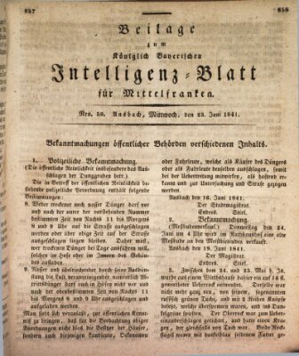 Königlich Bayerisches Intelligenzblatt für Mittelfranken (Ansbacher Intelligenz-Zeitung) Mittwoch 23. Juni 1841