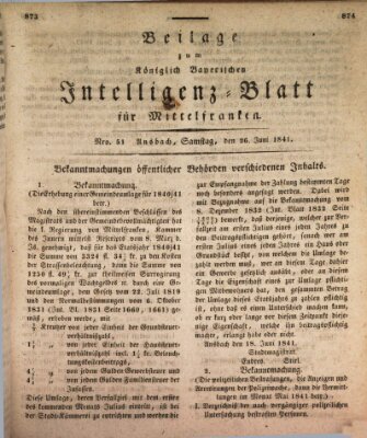 Königlich Bayerisches Intelligenzblatt für Mittelfranken (Ansbacher Intelligenz-Zeitung) Samstag 26. Juni 1841