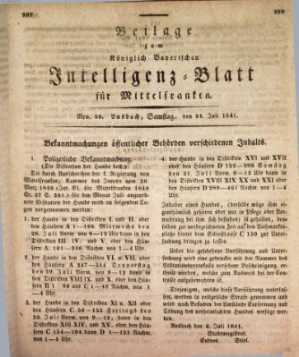 Königlich Bayerisches Intelligenzblatt für Mittelfranken (Ansbacher Intelligenz-Zeitung) Samstag 24. Juli 1841