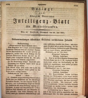 Königlich Bayerisches Intelligenzblatt für Mittelfranken (Ansbacher Intelligenz-Zeitung) Mittwoch 28. Juli 1841