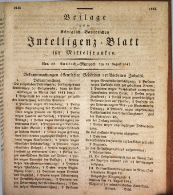 Königlich Bayerisches Intelligenzblatt für Mittelfranken (Ansbacher Intelligenz-Zeitung) Mittwoch 25. August 1841