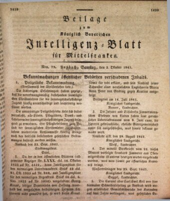 Königlich Bayerisches Intelligenzblatt für Mittelfranken (Ansbacher Intelligenz-Zeitung) Samstag 2. Oktober 1841