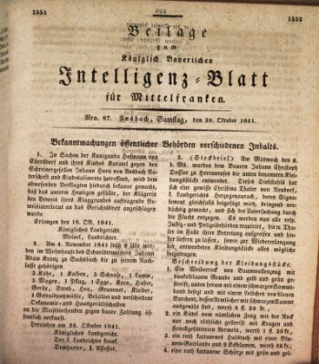 Königlich Bayerisches Intelligenzblatt für Mittelfranken (Ansbacher Intelligenz-Zeitung) Samstag 30. Oktober 1841