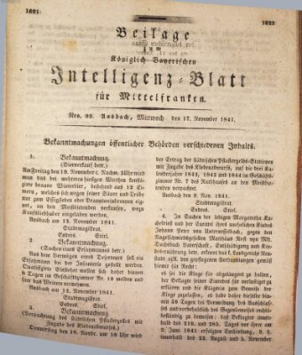 Königlich Bayerisches Intelligenzblatt für Mittelfranken (Ansbacher Intelligenz-Zeitung) Mittwoch 17. November 1841