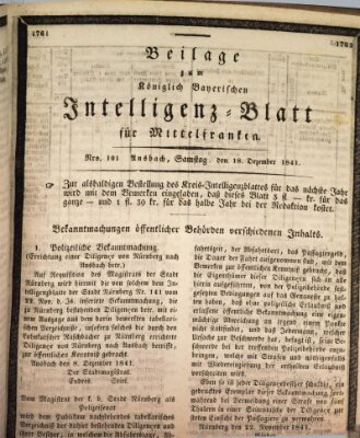 Königlich Bayerisches Intelligenzblatt für Mittelfranken (Ansbacher Intelligenz-Zeitung) Samstag 18. Dezember 1841