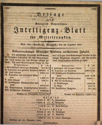 Königlich Bayerisches Intelligenzblatt für Mittelfranken (Ansbacher Intelligenz-Zeitung) Mittwoch 29. Dezember 1841