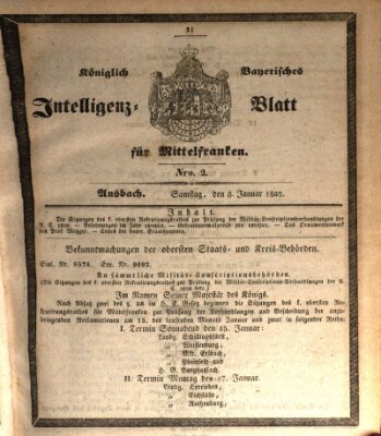 Königlich Bayerisches Intelligenzblatt für Mittelfranken (Ansbacher Intelligenz-Zeitung) Samstag 8. Januar 1842