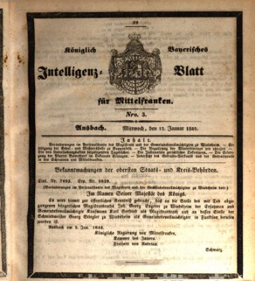 Königlich Bayerisches Intelligenzblatt für Mittelfranken (Ansbacher Intelligenz-Zeitung) Mittwoch 12. Januar 1842