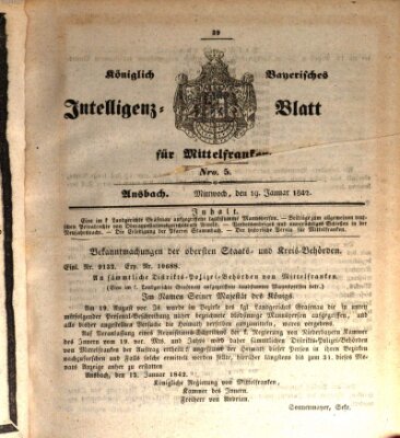 Königlich Bayerisches Intelligenzblatt für Mittelfranken (Ansbacher Intelligenz-Zeitung) Mittwoch 19. Januar 1842