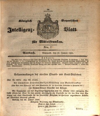 Königlich Bayerisches Intelligenzblatt für Mittelfranken (Ansbacher Intelligenz-Zeitung) Mittwoch 26. Januar 1842