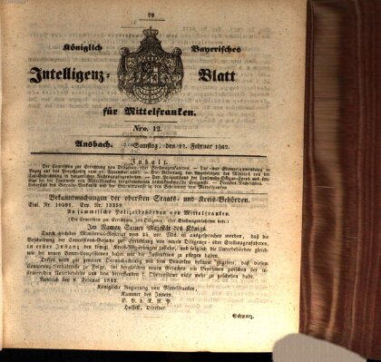 Königlich Bayerisches Intelligenzblatt für Mittelfranken (Ansbacher Intelligenz-Zeitung) Samstag 12. Februar 1842