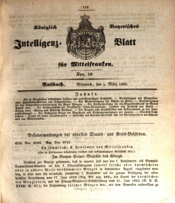 Königlich Bayerisches Intelligenzblatt für Mittelfranken (Ansbacher Intelligenz-Zeitung) Mittwoch 9. März 1842