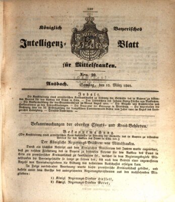 Königlich Bayerisches Intelligenzblatt für Mittelfranken (Ansbacher Intelligenz-Zeitung) Samstag 12. März 1842