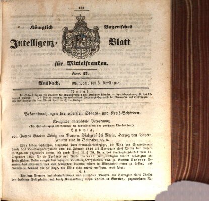 Königlich Bayerisches Intelligenzblatt für Mittelfranken (Ansbacher Intelligenz-Zeitung) Mittwoch 6. April 1842