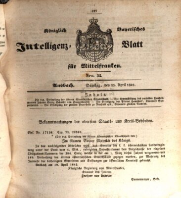 Königlich Bayerisches Intelligenzblatt für Mittelfranken (Ansbacher Intelligenz-Zeitung) Samstag 23. April 1842