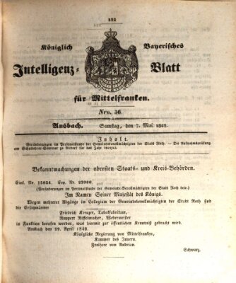 Königlich Bayerisches Intelligenzblatt für Mittelfranken (Ansbacher Intelligenz-Zeitung) Samstag 7. Mai 1842