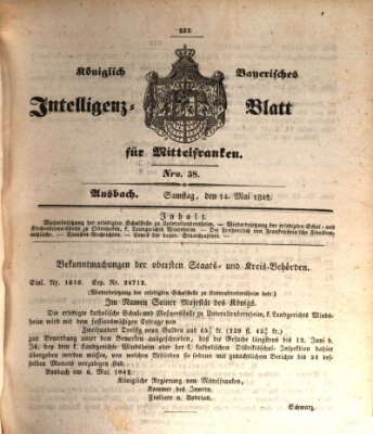 Königlich Bayerisches Intelligenzblatt für Mittelfranken (Ansbacher Intelligenz-Zeitung) Samstag 14. Mai 1842