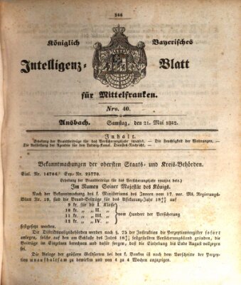 Königlich Bayerisches Intelligenzblatt für Mittelfranken (Ansbacher Intelligenz-Zeitung) Samstag 21. Mai 1842