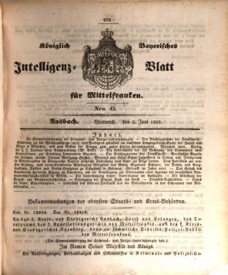 Königlich Bayerisches Intelligenzblatt für Mittelfranken (Ansbacher Intelligenz-Zeitung) Mittwoch 8. Juni 1842