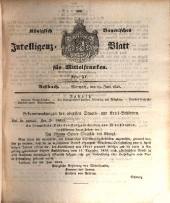 Königlich Bayerisches Intelligenzblatt für Mittelfranken (Ansbacher Intelligenz-Zeitung) Mittwoch 29. Juni 1842