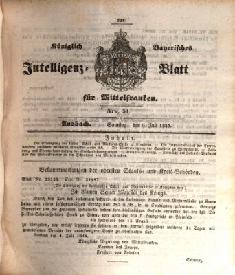 Königlich Bayerisches Intelligenzblatt für Mittelfranken (Ansbacher Intelligenz-Zeitung) Samstag 9. Juli 1842