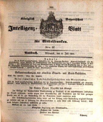 Königlich Bayerisches Intelligenzblatt für Mittelfranken (Ansbacher Intelligenz-Zeitung) Mittwoch 20. Juli 1842