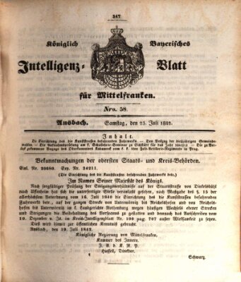 Königlich Bayerisches Intelligenzblatt für Mittelfranken (Ansbacher Intelligenz-Zeitung) Samstag 23. Juli 1842