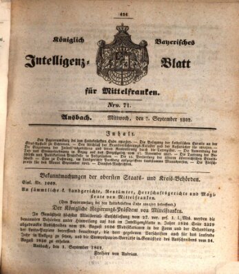 Königlich Bayerisches Intelligenzblatt für Mittelfranken (Ansbacher Intelligenz-Zeitung) Mittwoch 7. September 1842