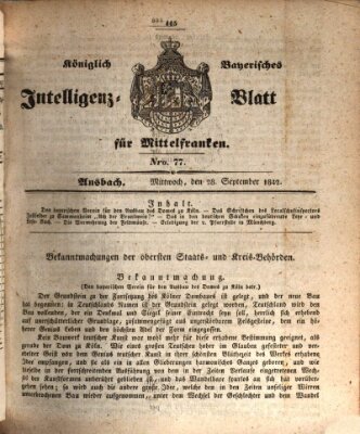 Königlich Bayerisches Intelligenzblatt für Mittelfranken (Ansbacher Intelligenz-Zeitung) Mittwoch 28. September 1842