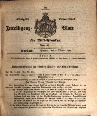 Königlich Bayerisches Intelligenzblatt für Mittelfranken (Ansbacher Intelligenz-Zeitung) Samstag 8. Oktober 1842