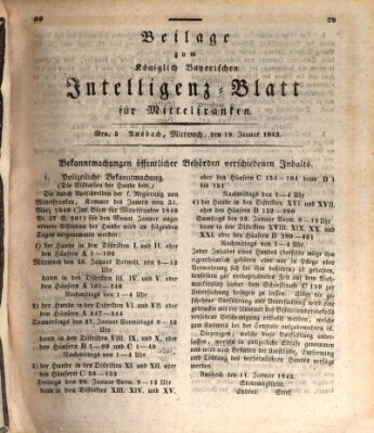 Königlich Bayerisches Intelligenzblatt für Mittelfranken (Ansbacher Intelligenz-Zeitung) Mittwoch 19. Januar 1842