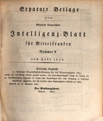 Königlich Bayerisches Intelligenzblatt für Mittelfranken (Ansbacher Intelligenz-Zeitung) Samstag 22. Januar 1842