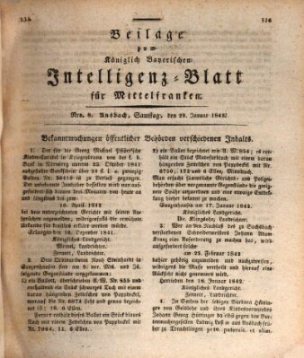 Königlich Bayerisches Intelligenzblatt für Mittelfranken (Ansbacher Intelligenz-Zeitung) Samstag 29. Januar 1842