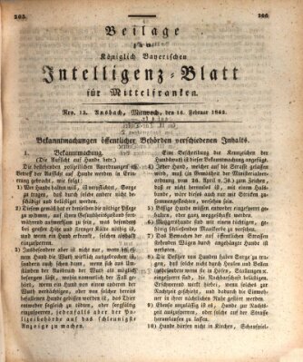 Königlich Bayerisches Intelligenzblatt für Mittelfranken (Ansbacher Intelligenz-Zeitung) Mittwoch 16. Februar 1842